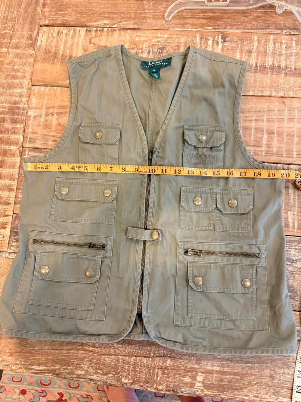 Vintage Lauren Ralph Lauren Safari Utility Vest Olive Cotton Medium Hong Kong - Picture 12 of 13